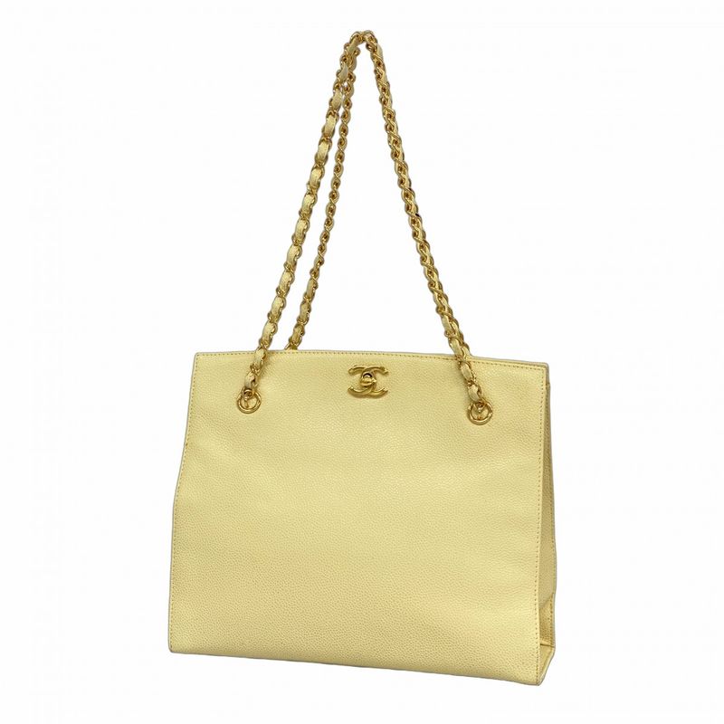 Chanel Shoulder Bag Caviar Skin Cream Gold Hardware Women