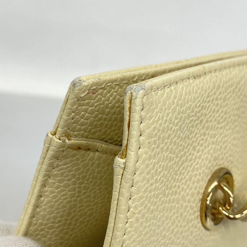 Chanel Shoulder Bag Caviar Skin Cream Gold Hardware Women