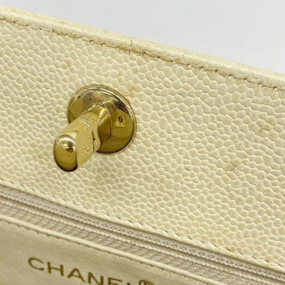 Chanel Shoulder Bag Caviar Skin Cream Gold Hardware Women