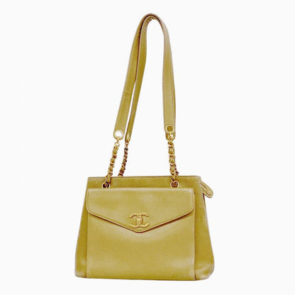 Chanel Shoulder Bag Caviar Skin Light Brown Gold Hardware Women