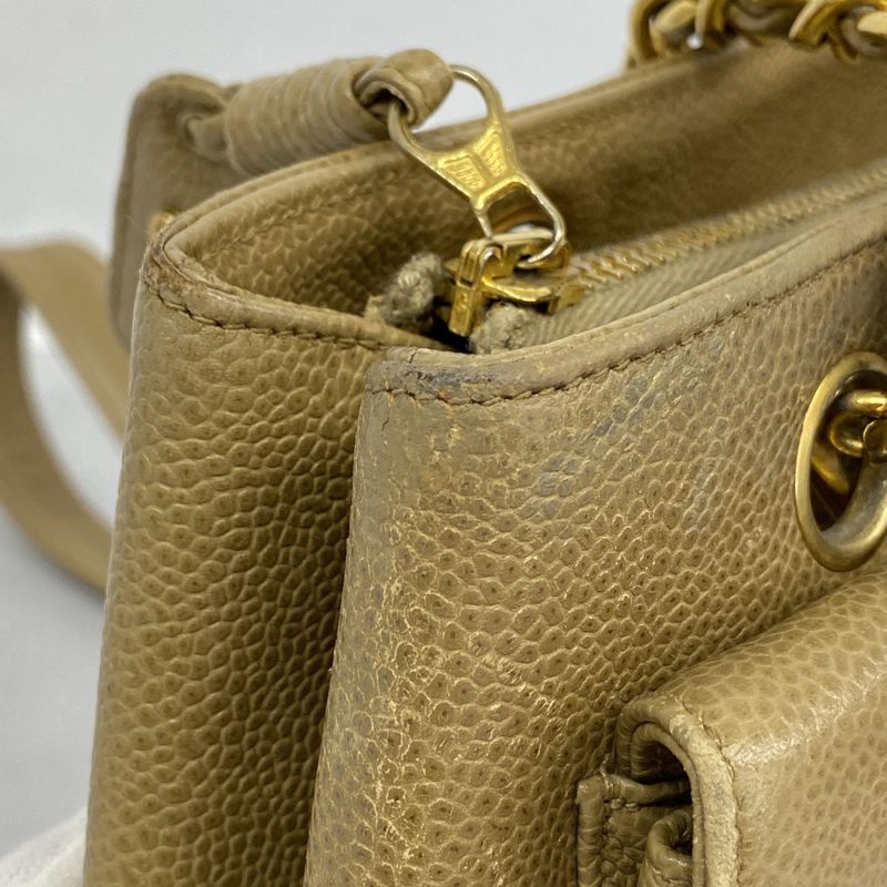 Chanel Shoulder Bag Caviar Skin Light Brown Gold Hardware Women