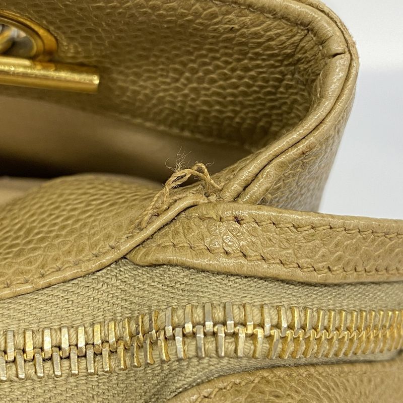 Chanel Shoulder Bag Caviar Skin Light Brown Gold Hardware Women