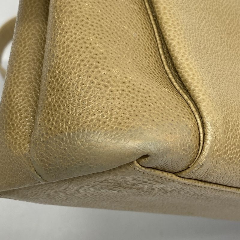 Chanel Shoulder Bag Caviar Skin Light Brown Gold Hardware Women