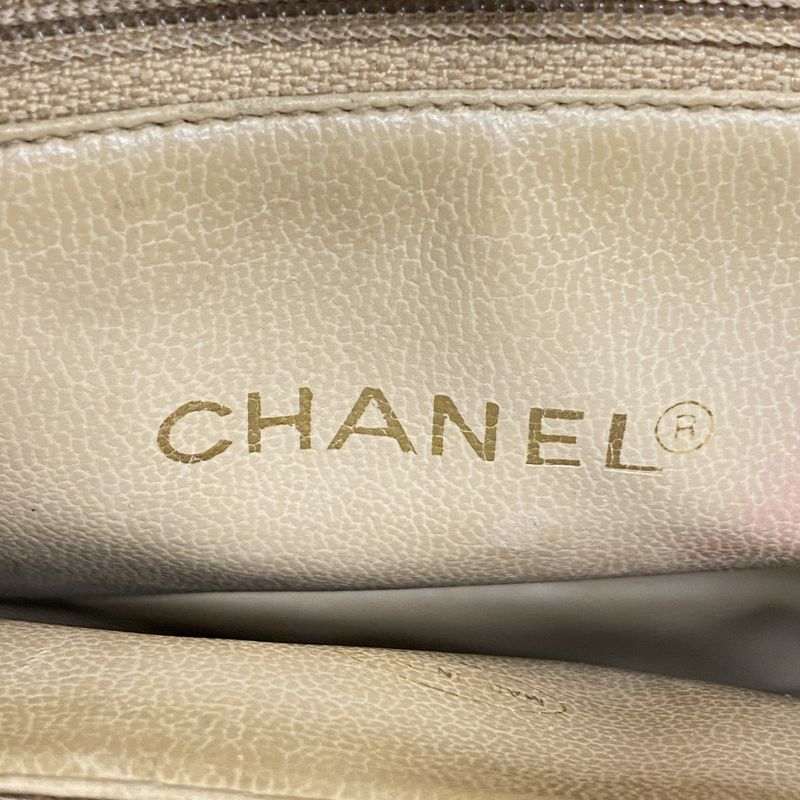 Chanel Shoulder Bag Caviar Skin Light Brown Gold Hardware Women