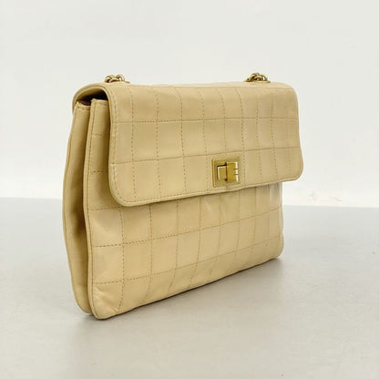 Chanel Handbag 2.55 Choco Bar Lambskin Chain Beige Gold Hardware Women