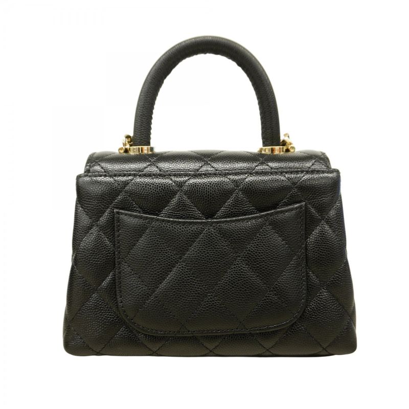 Chanel Handbag Matelasse Coco Handle Caviar Skin Black Chien Pan Gold Hardware