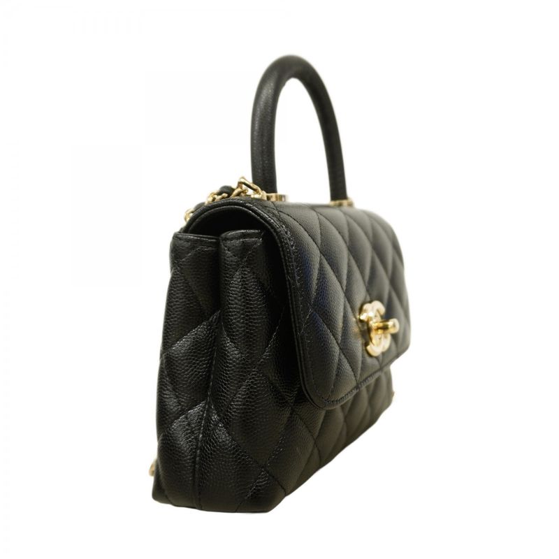 Chanel Handbag Matelasse Coco Handle Caviar Skin Black Chien Pan Gold Hardware