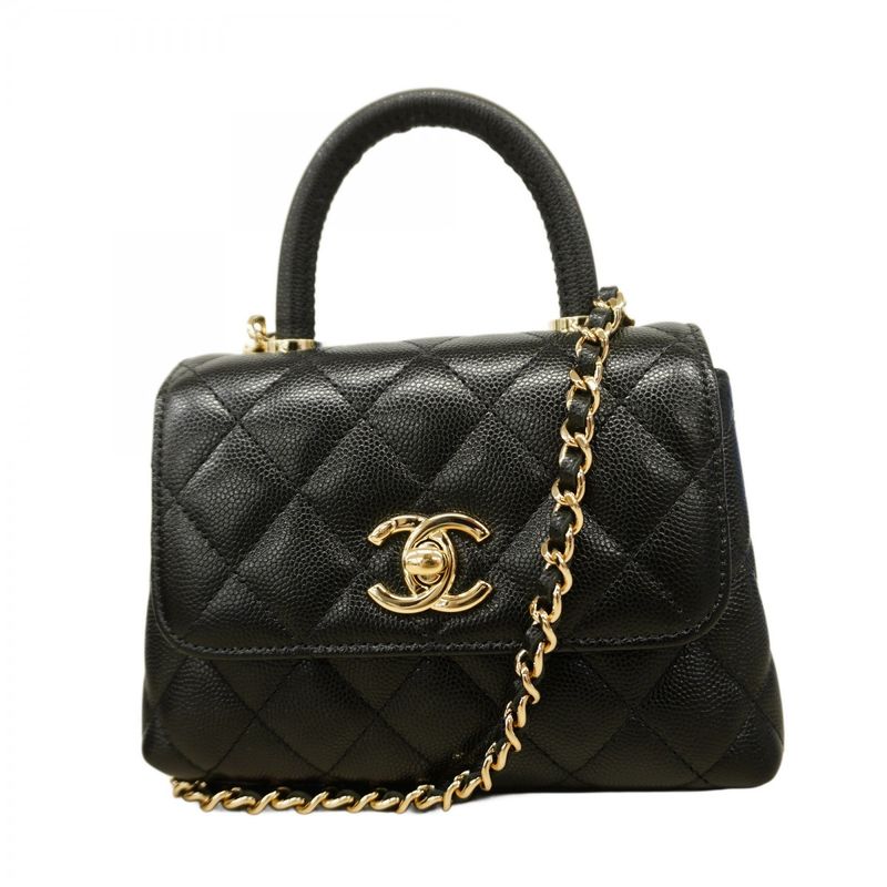 Chanel Handbag Matelasse Coco Handle Caviar Skin Black Chien Pan Gold Hardware