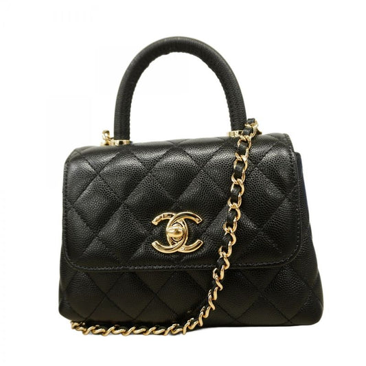 Chanel Handbag Matelasse Coco Handle Caviar Skin Black Chien Pan Gold Hardware