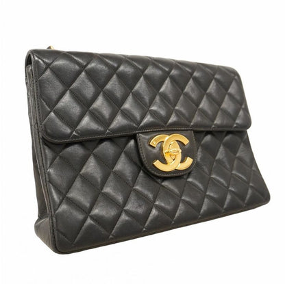 Chanel Shoulder Bag Deka Matelasse Lambskin Black Gold Hardware Women