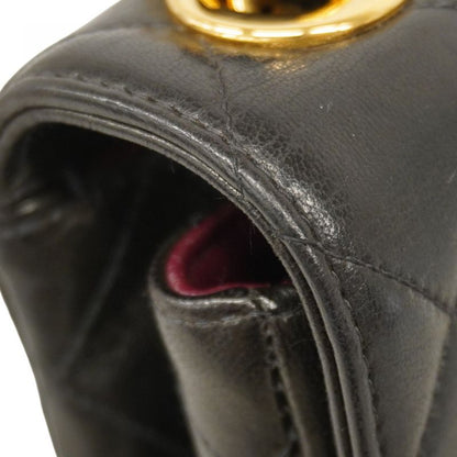 Chanel Shoulder Bag Deka Matelasse Lambskin Black Gold Hardware Women
