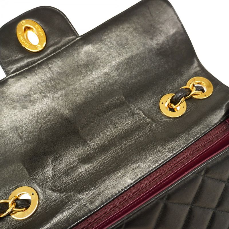 Chanel Shoulder Bag Deka Matelasse Lambskin Black Gold Hardware Women