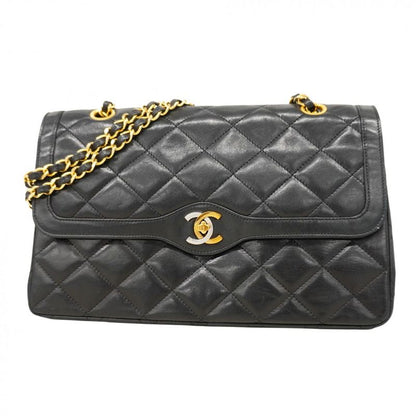 Chanel Shoulder Bag Matelasse Paris Limited Edition Lambskin Black Gold Silver
