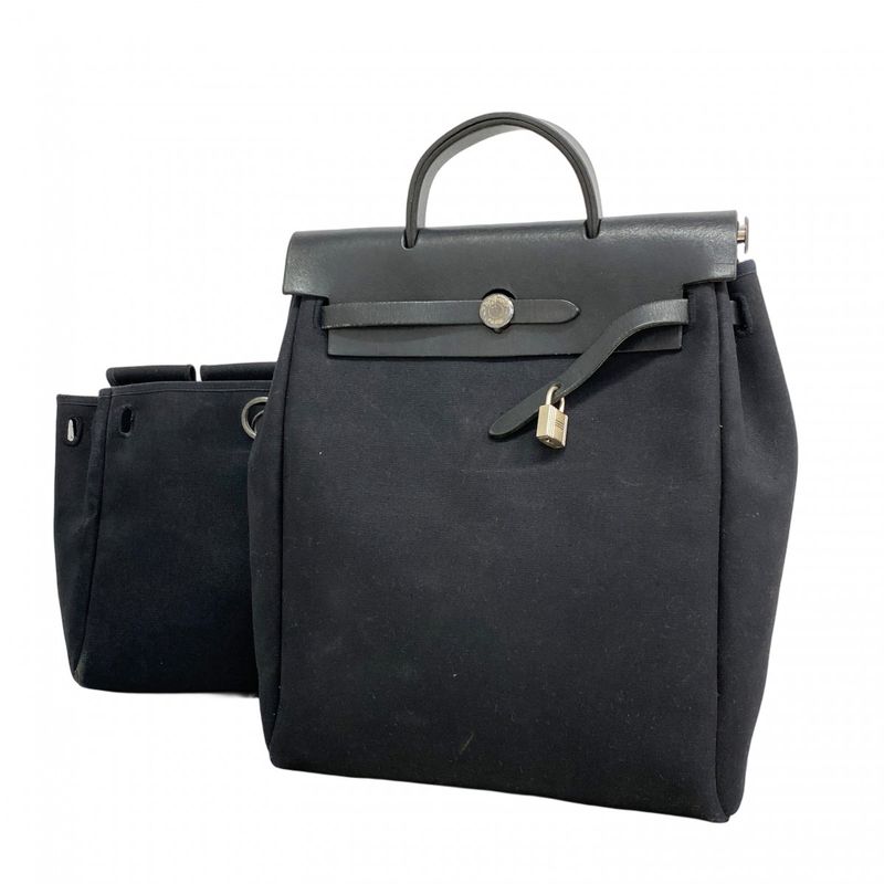 Hermes Backpack Daypack Yale Back A Dos PM Toile Officier Black Silver Hardware