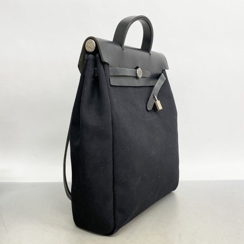 Hermes Backpack Daypack Yale Back A Dos PM Toile Officier Black Silver Hardware