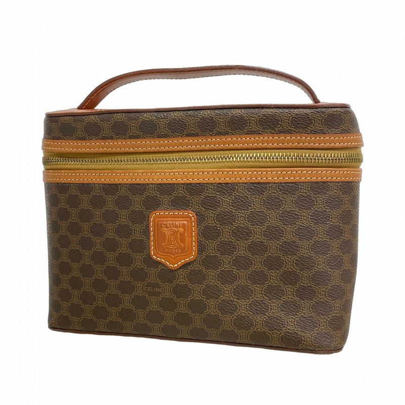 Celine Vanity Bag Macadam PVC Brown Gold Hardware Women
