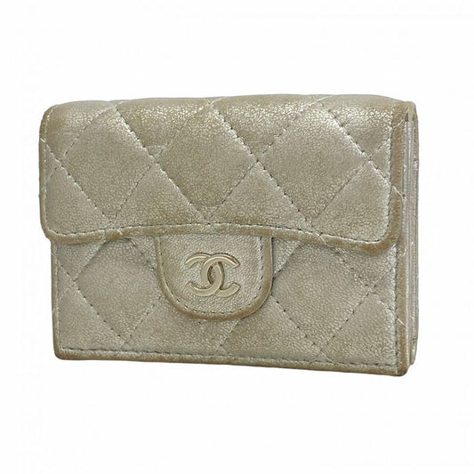 Chanel Trifold Wallet Matelasse Lambskin Silver Hardware Women
