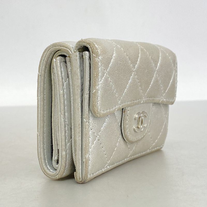 Chanel Trifold Wallet Matelasse Lambskin Silver Hardware Women