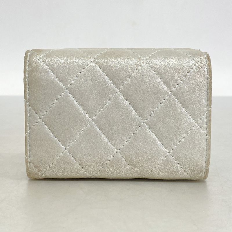 Chanel Trifold Wallet Matelasse Lambskin Silver Hardware Women