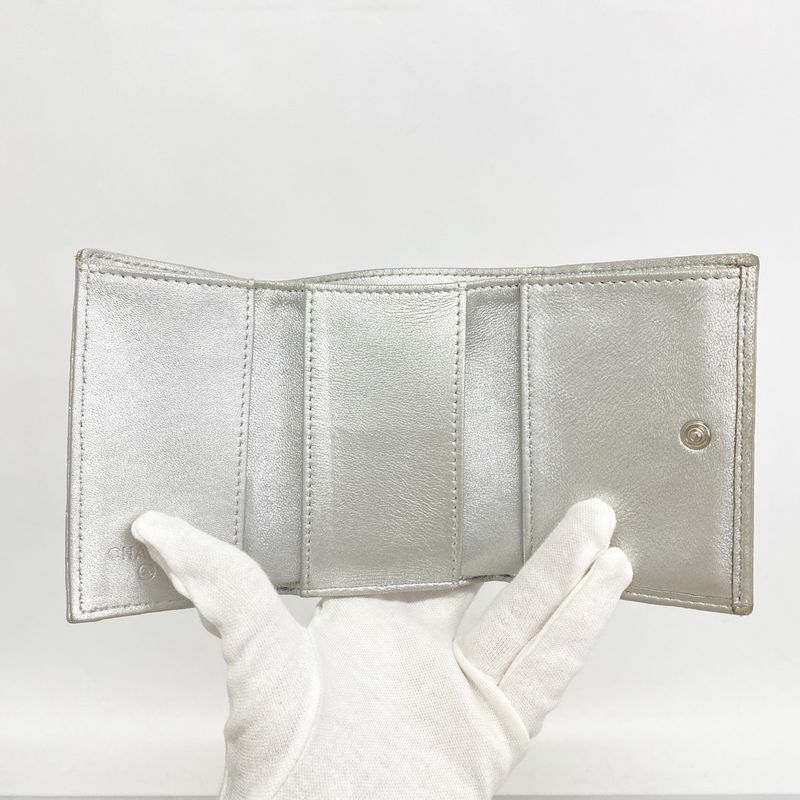 Chanel Trifold Wallet Matelasse Lambskin Silver Hardware Women