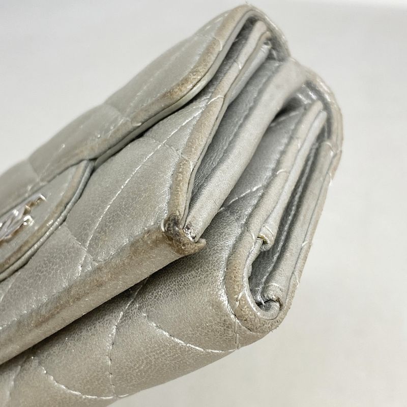 Chanel Trifold Wallet Matelasse Lambskin Silver Hardware Women