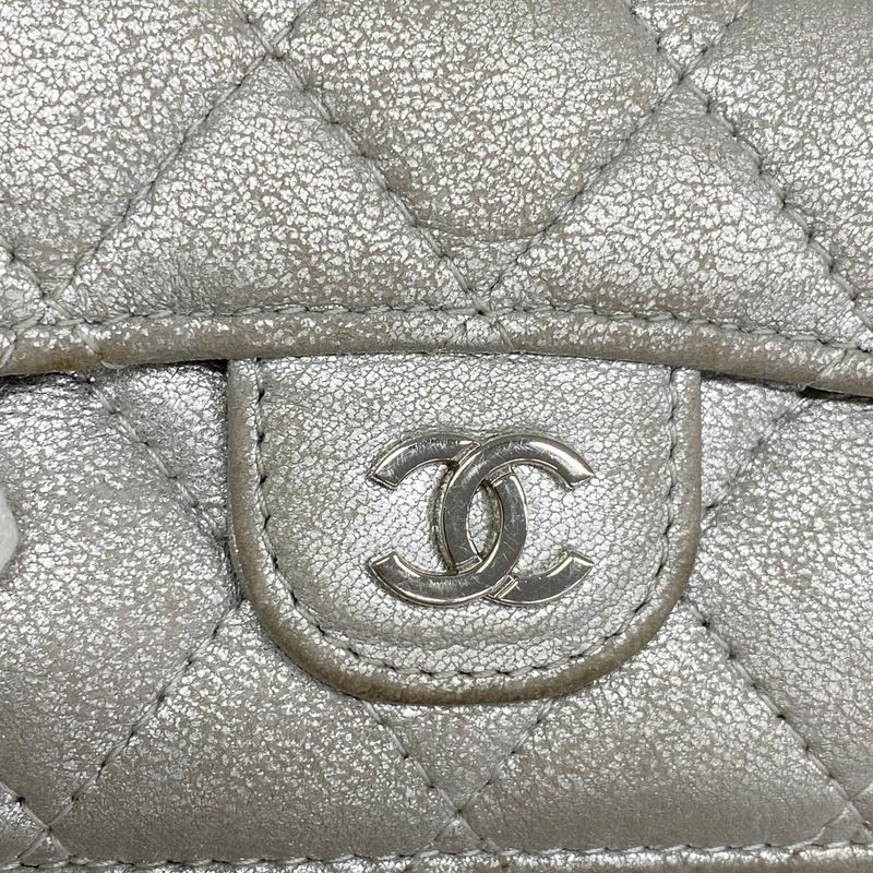 Chanel Trifold Wallet Matelasse Lambskin Silver Hardware Women