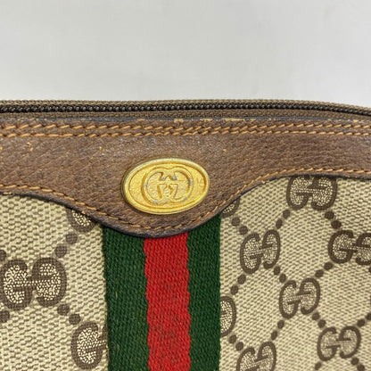 Gucci Shoulder Bag GG Canvas Sherry Line 89 02 018 PVC Brown Gold Hardware Women