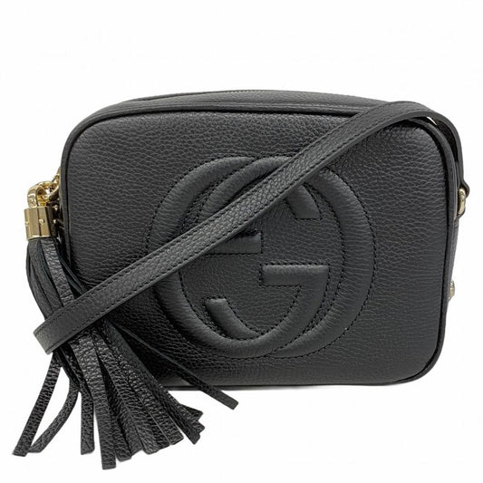 Gucci Shoulder Bag Soho 308364 Leather Black Gold Hardware Women