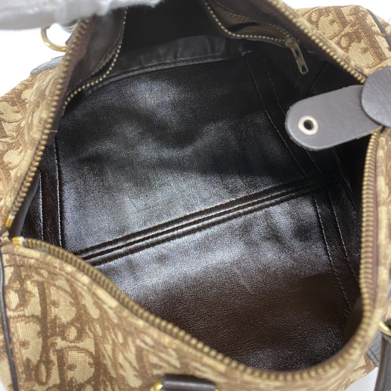 Christian Dior Handbag Trotter Canvas Brown Gold Hardware Women