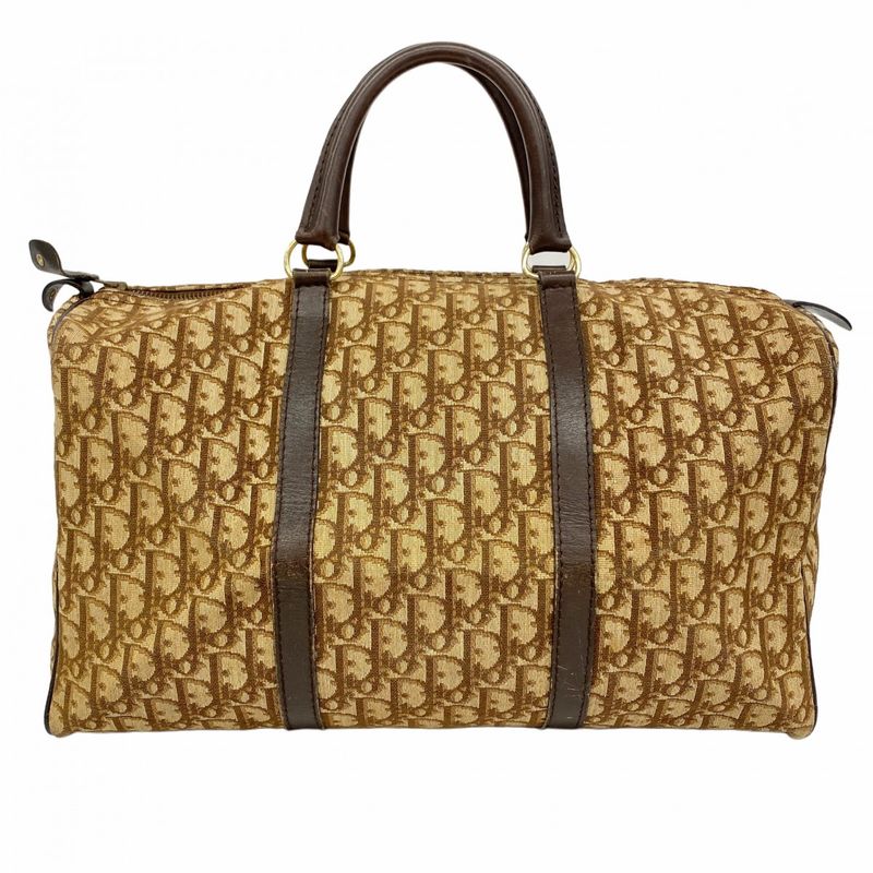 Christian Dior Boston Bag Trotter Canvas Brown Gold Hardware Men Women Unisex