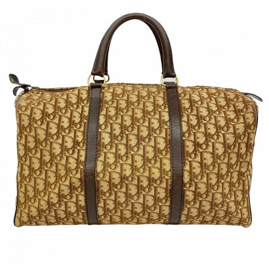 Christian Dior Boston Bag Trotter Canvas Brown Gold Hardware Men Women Unisex