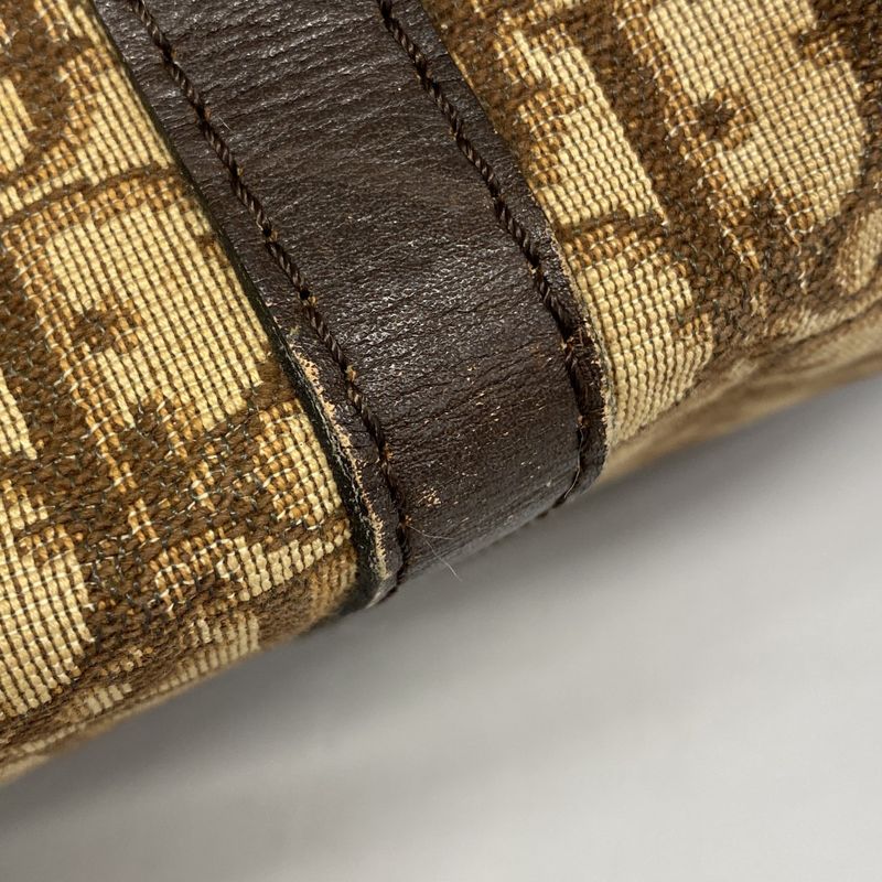 Christian Dior Boston Bag Trotter Canvas Brown Gold Hardware Men Women Unisex