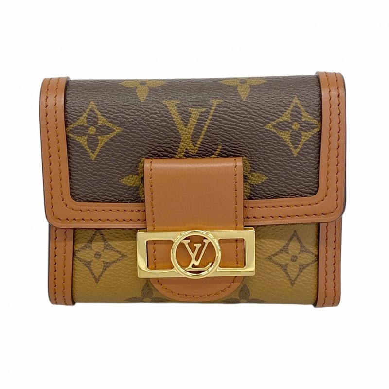 Louis Vuitton Monogram Reverse Portefeuille Dauphine Compact M68725 Brown Ladies