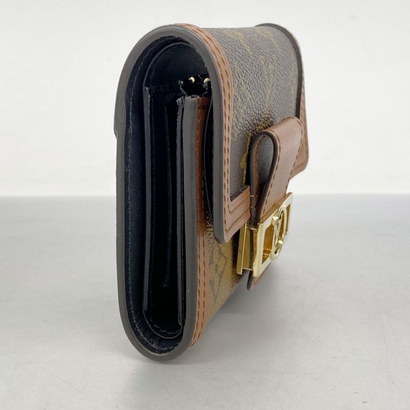 Louis Vuitton Monogram Reverse Portefeuille Dauphine Compact M68725 Brown Ladies