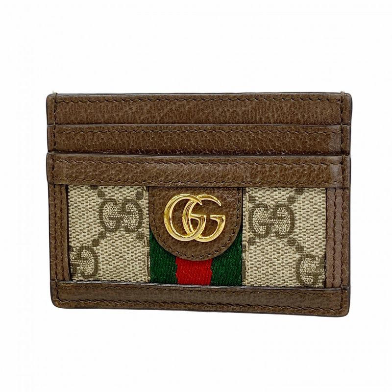 Gucci Card Case Ophidia 523159 PVC Brown Gold Hardware Men Ladies Unisex