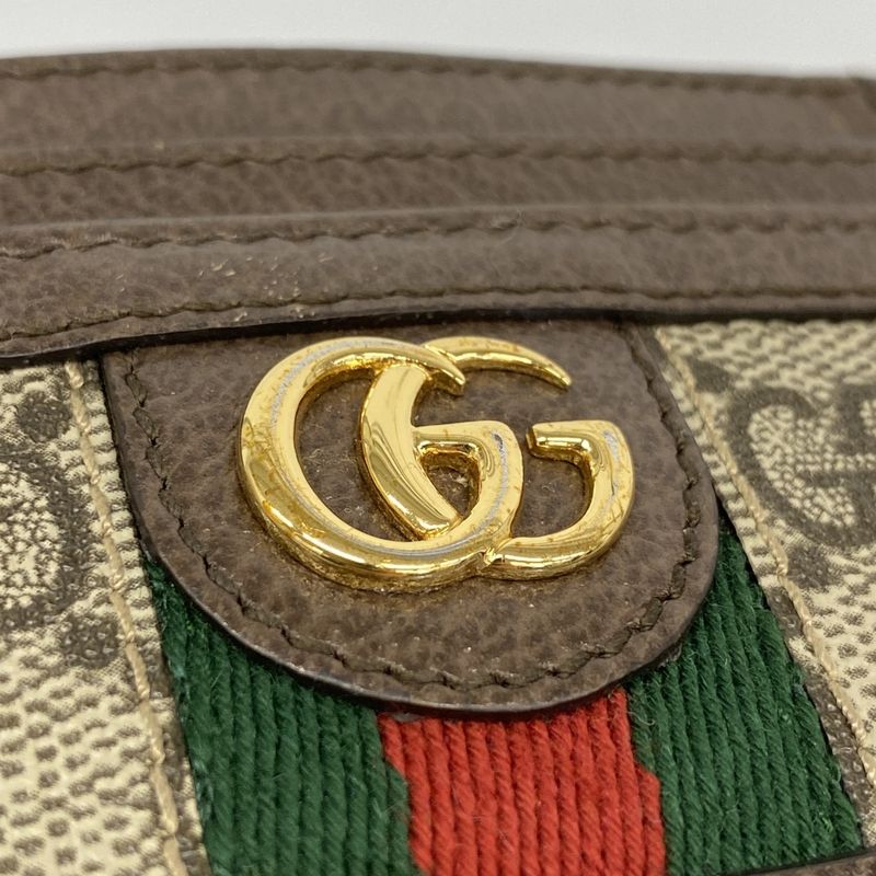 Gucci Card Case Ophidia 523159 PVC Brown Gold Hardware Men Ladies Unisex