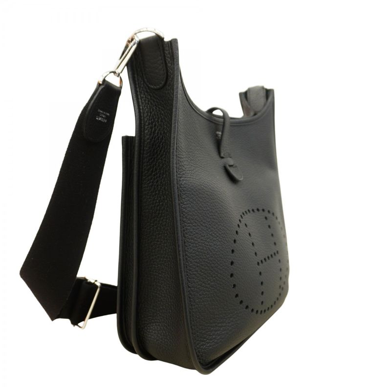 Hermes Shoulder Bag Evelyn 3PM Taurillon Clemence Black Silver Hardware W