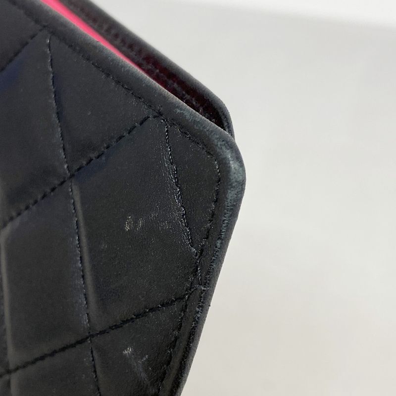 Chanel Long Wallet Cambon Lambskin Black Silver Hardware Women