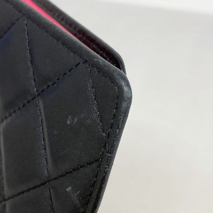 Chanel Long Wallet Cambon Lambskin Black Silver Hardware Women