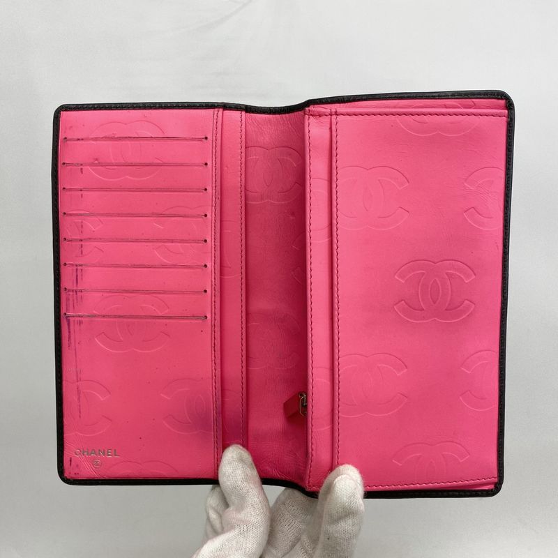 Chanel Long Wallet Cambon Lambskin Black Silver Hardware Women