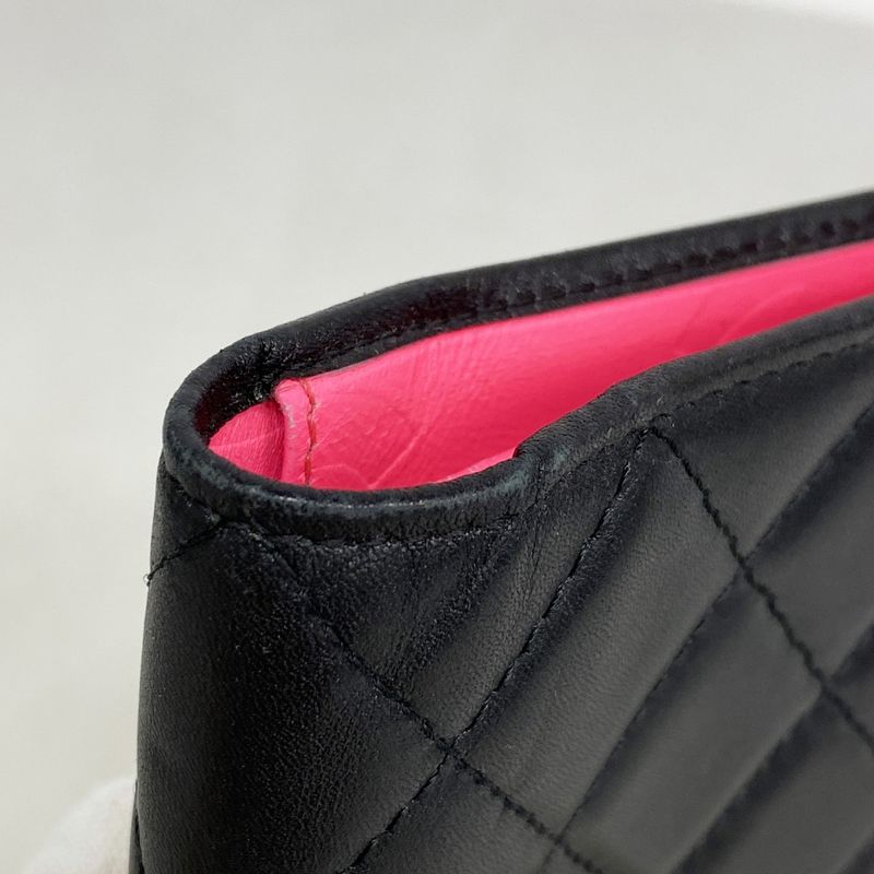 Chanel Long Wallet Cambon Lambskin Black Silver Hardware Women