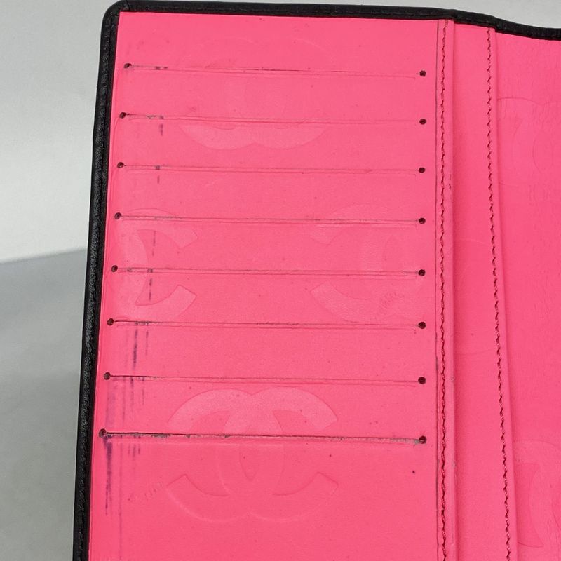 Chanel Long Wallet Cambon Lambskin Black Silver Hardware Women