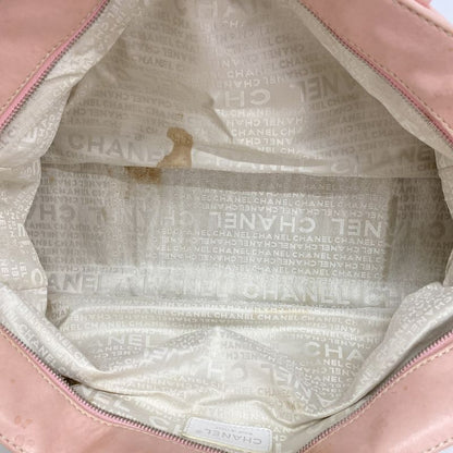 Chanel Tote Bag Canvas Leather Beige Pink Silver Hardware Women's