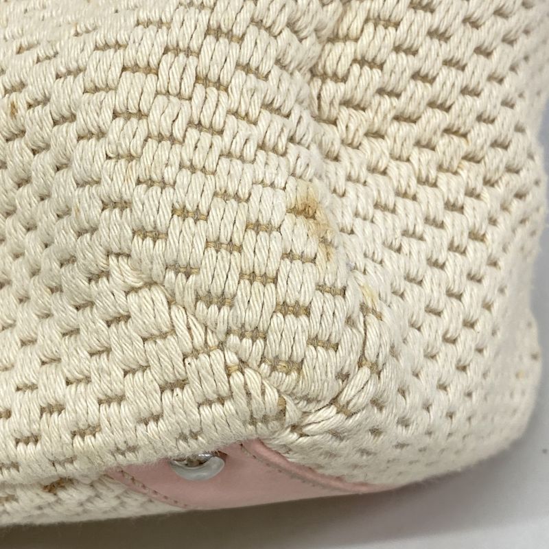 Chanel Tote Bag Canvas Leather Beige Pink Silver Hardware Women's