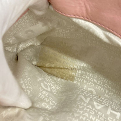 Chanel Tote Bag Canvas Leather Beige Pink Silver Hardware Women's