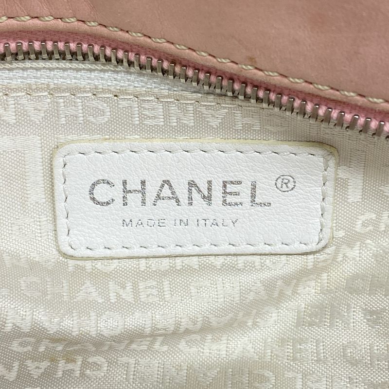 Chanel Tote Bag Canvas Leather Beige Pink Silver Hardware Women's