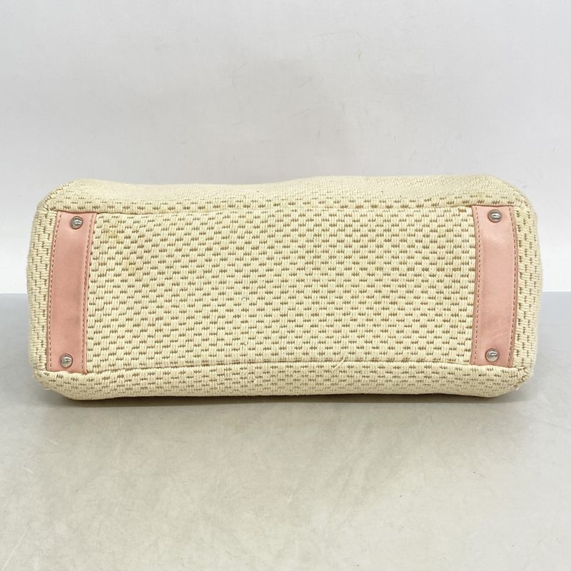 Chanel Tote Bag Canvas Leather Beige Pink Silver Hardware Women's