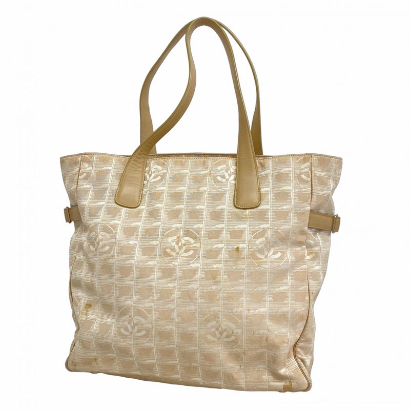 Chanel Tote New Travel Nylon Beige Silver Hardware Women's