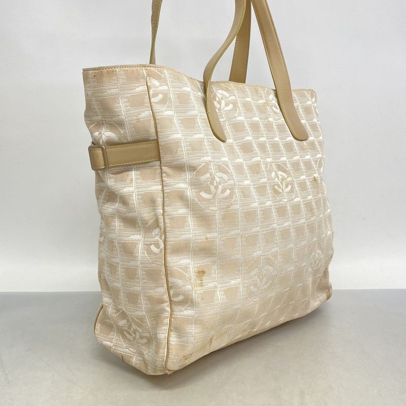 Chanel Tote New Travel Nylon Beige Silver Hardware Women's