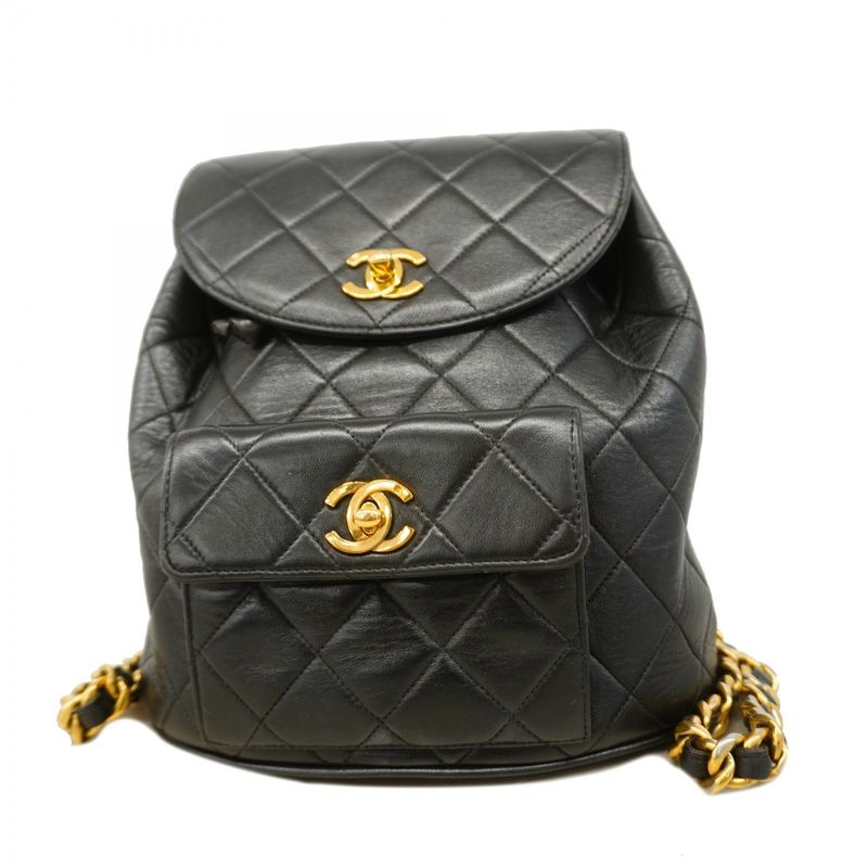 Chanel Backpack Daypack Matelasse Lambskin Black Gold Hardware Women